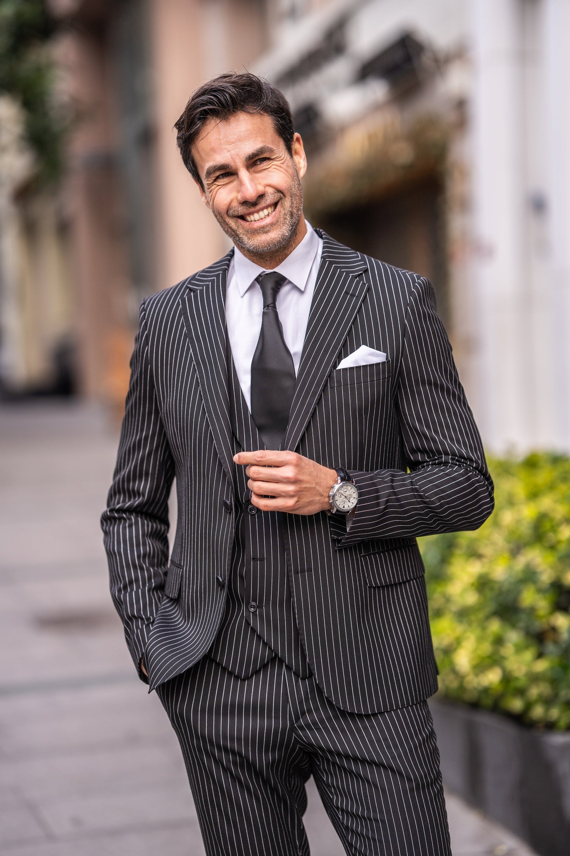 Black Striped Slim-Fit Suit 3-Piece VIOSSI