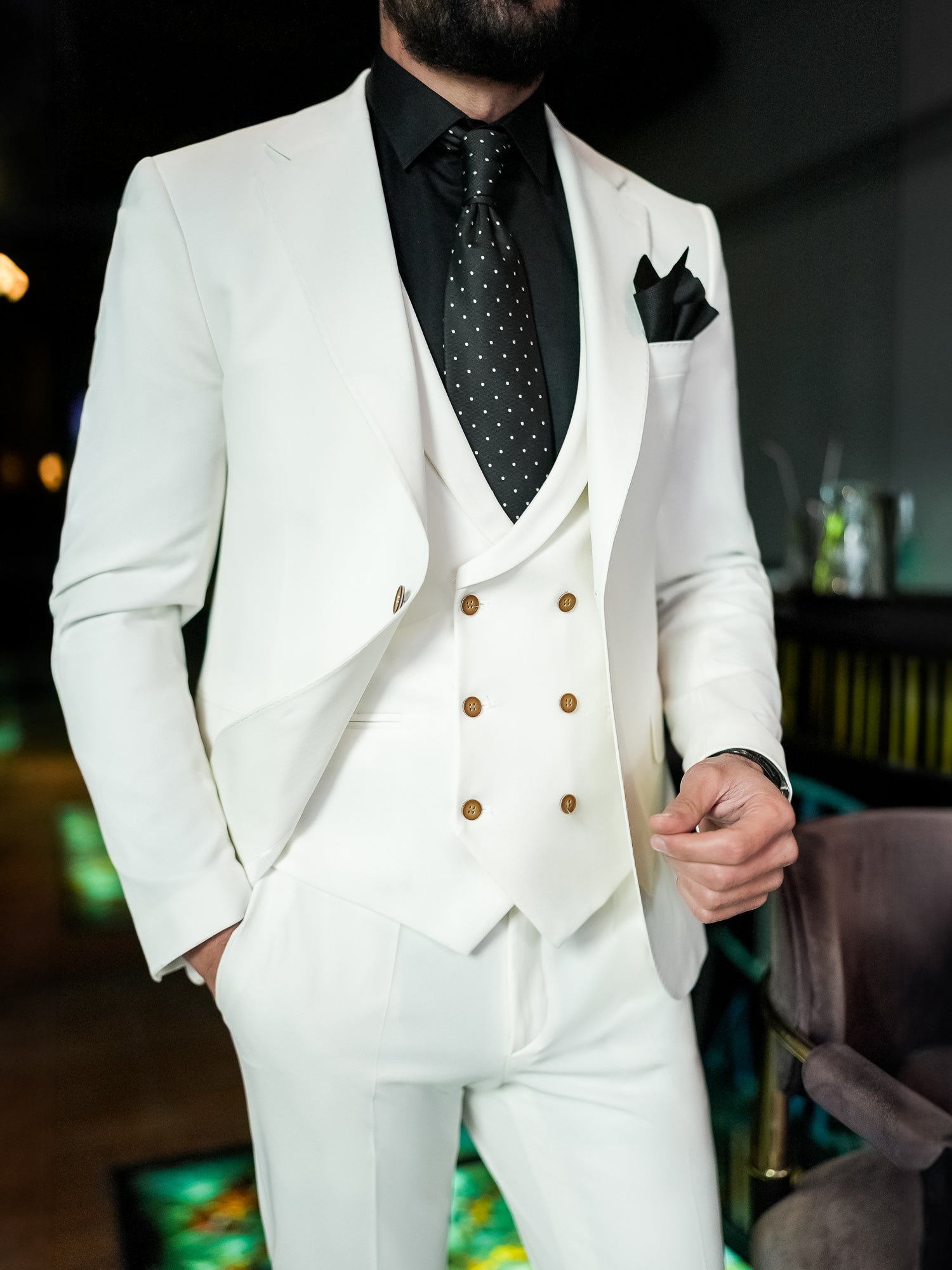 White Slim-Fit Suit 3-Piece VIOSSI