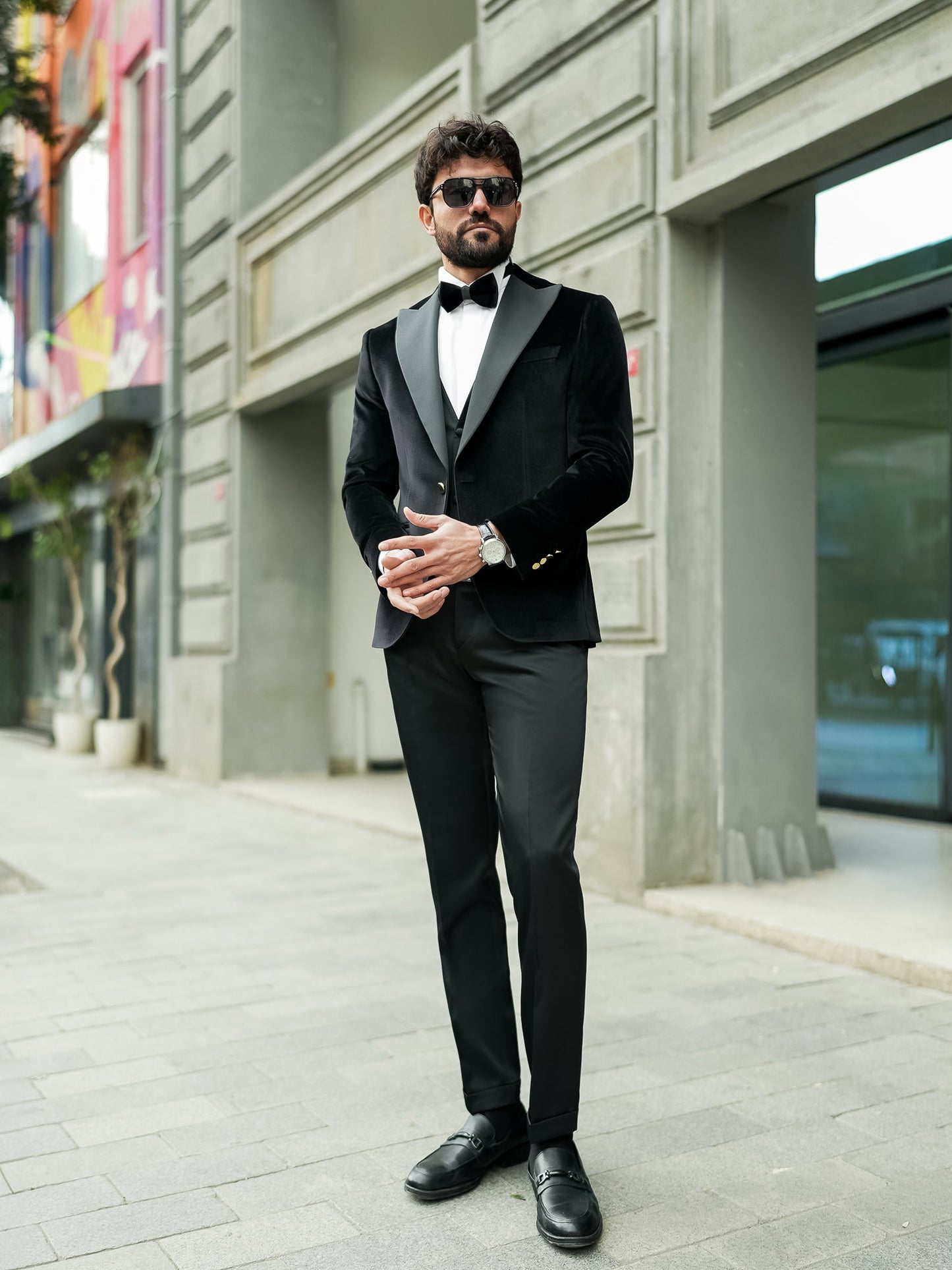 Black Velvet Slim-Fit Tuxedo 3-Piece - BRABION