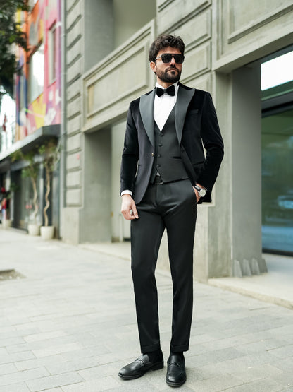Black Velvet Slim-Fit Tuxedo 3-Piece - BRABION