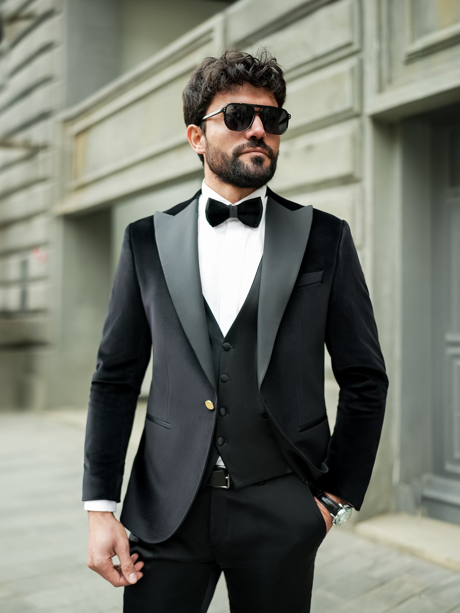Black Velvet Slim-Fit Tuxedo 3-Piece - BRABION