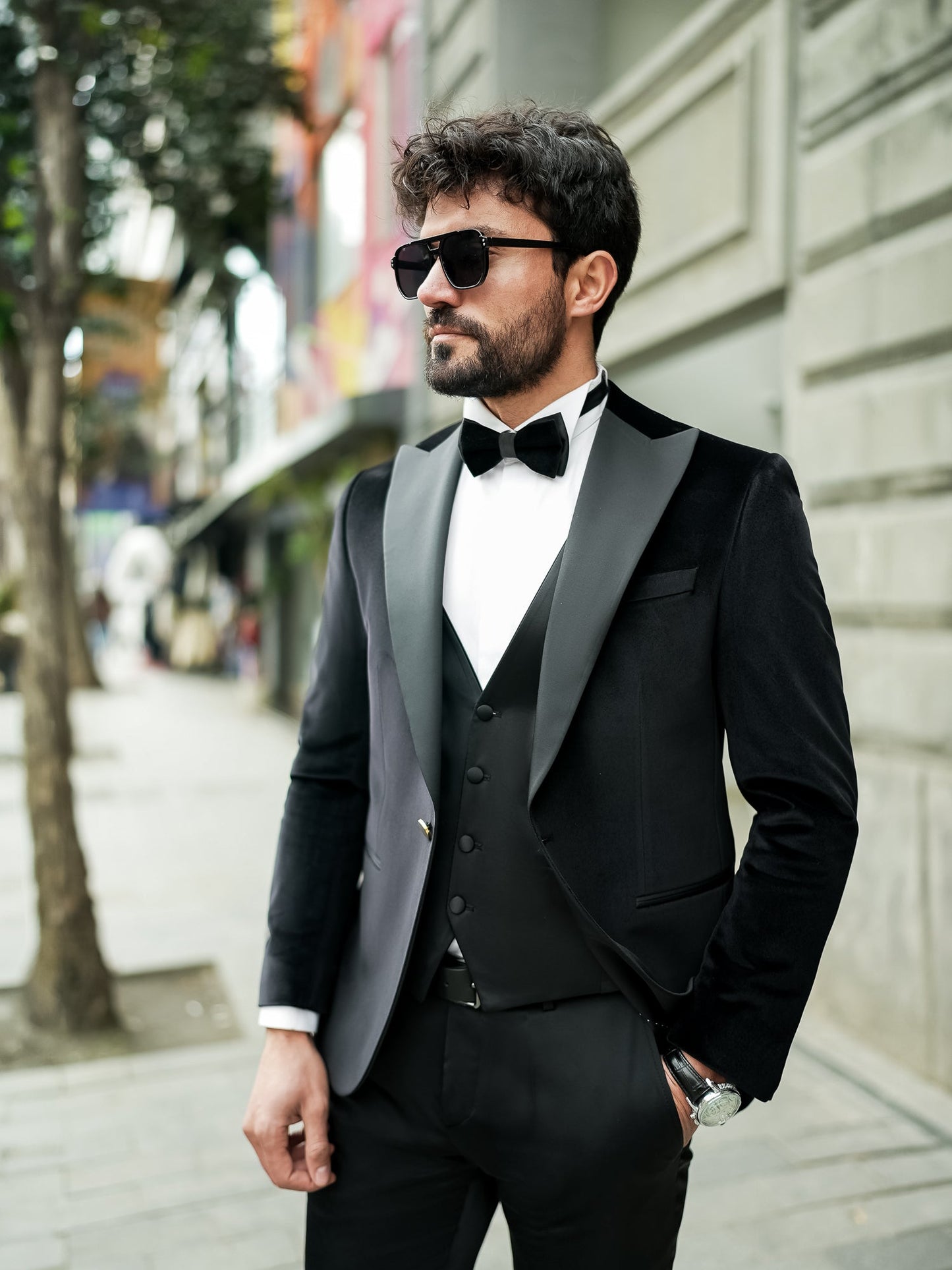 Black Velvet Slim-Fit Tuxedo 3-Piece - BRABION