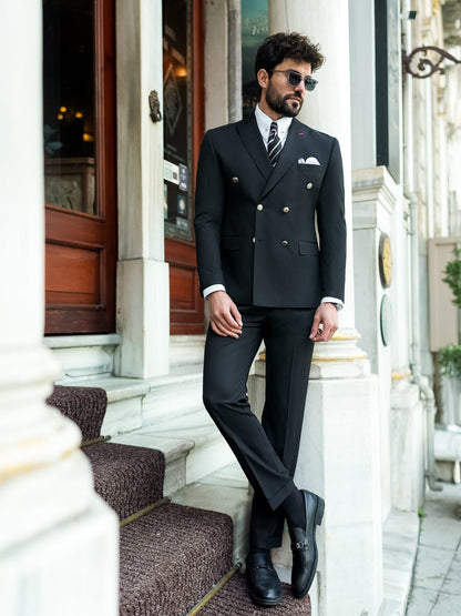 Black Double Breasted Suit 2-Piece VIOSSI