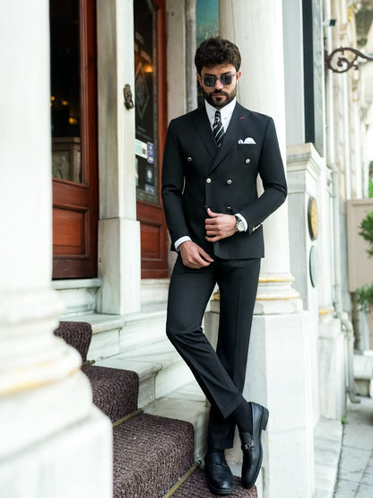 Black Double Breasted Suit 2-Piece VIOSSI
