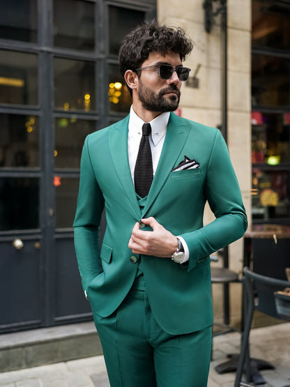 Green Modern-Fit Suit 3-Piece VIOSSI