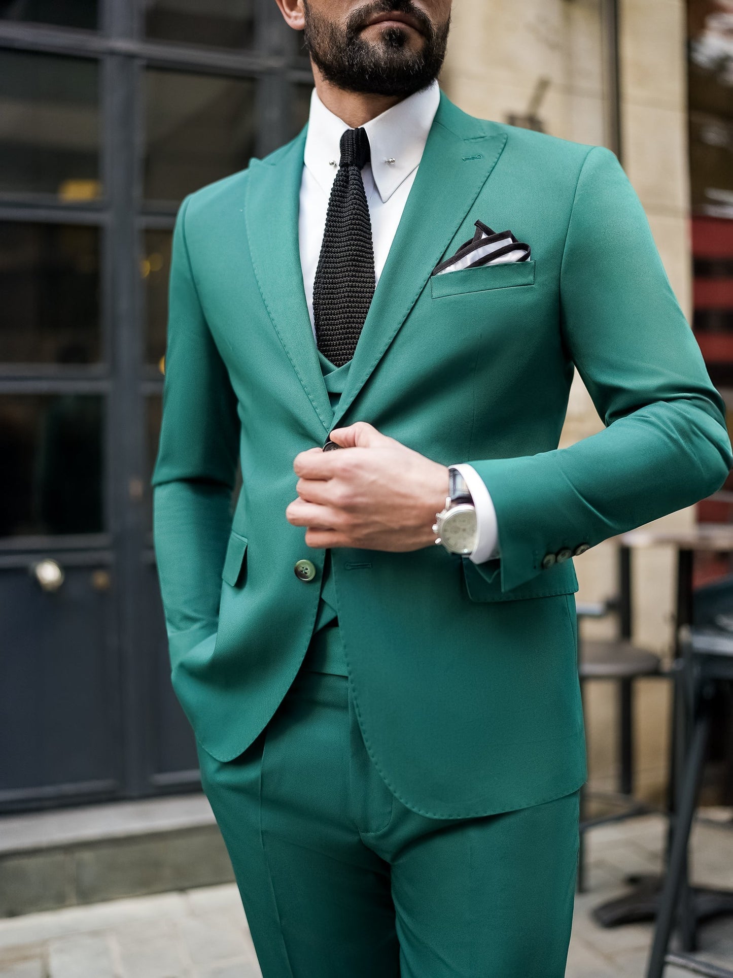 Green Modern-Fit Suit 3-Piece VIOSSI