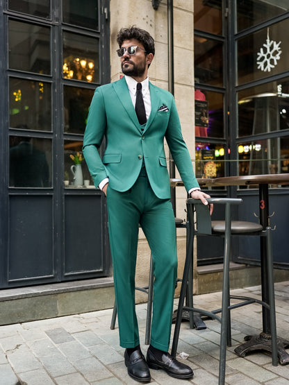 Green Modern-Fit Suit 3-Piece VIOSSI
