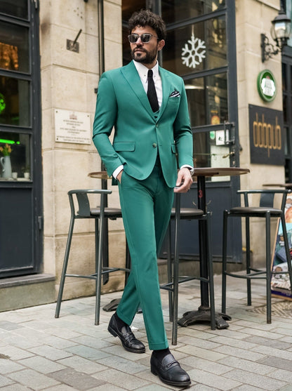 Green Modern-Fit Suit 3-Piece VIOSSI