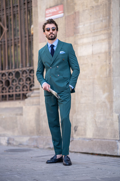 Green Striped Double Breasted Suit 2-Piece VIOSSI