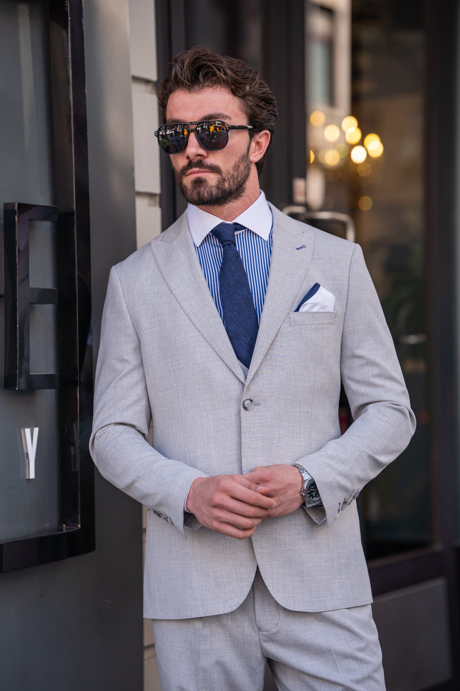 Grey Modern-Fit Suit 3-Piece VIOSSI