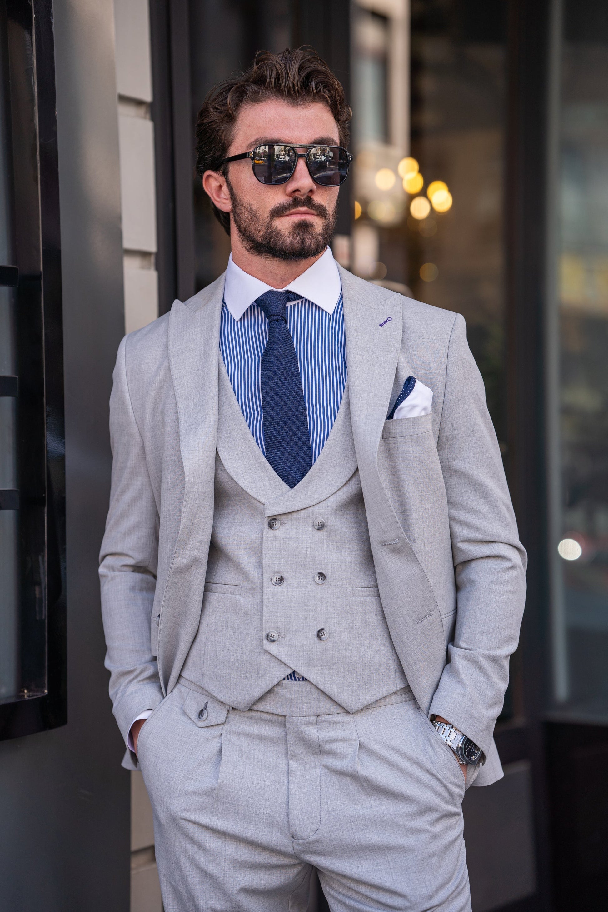 Grey Modern-Fit Suit 3-Piece VIOSSI