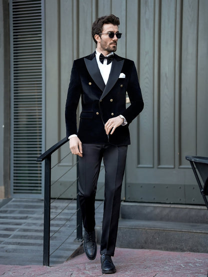 Black Velvet Double Breasted Tuxedo 2-Piece - BRABION