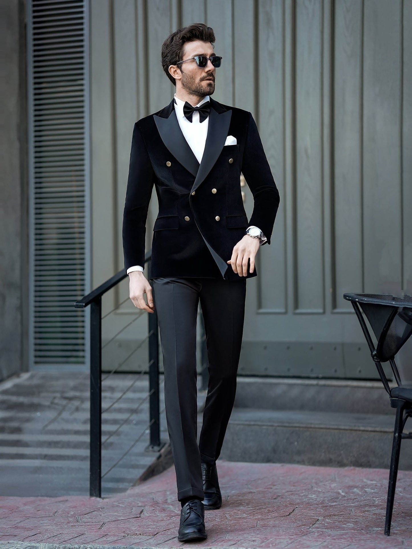 Black Velvet Double Breasted Tuxedo 2-Piece - BRABION