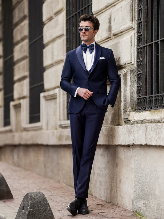 Navy Slim-Fit Tuxedo 3-Piece - BRABION
