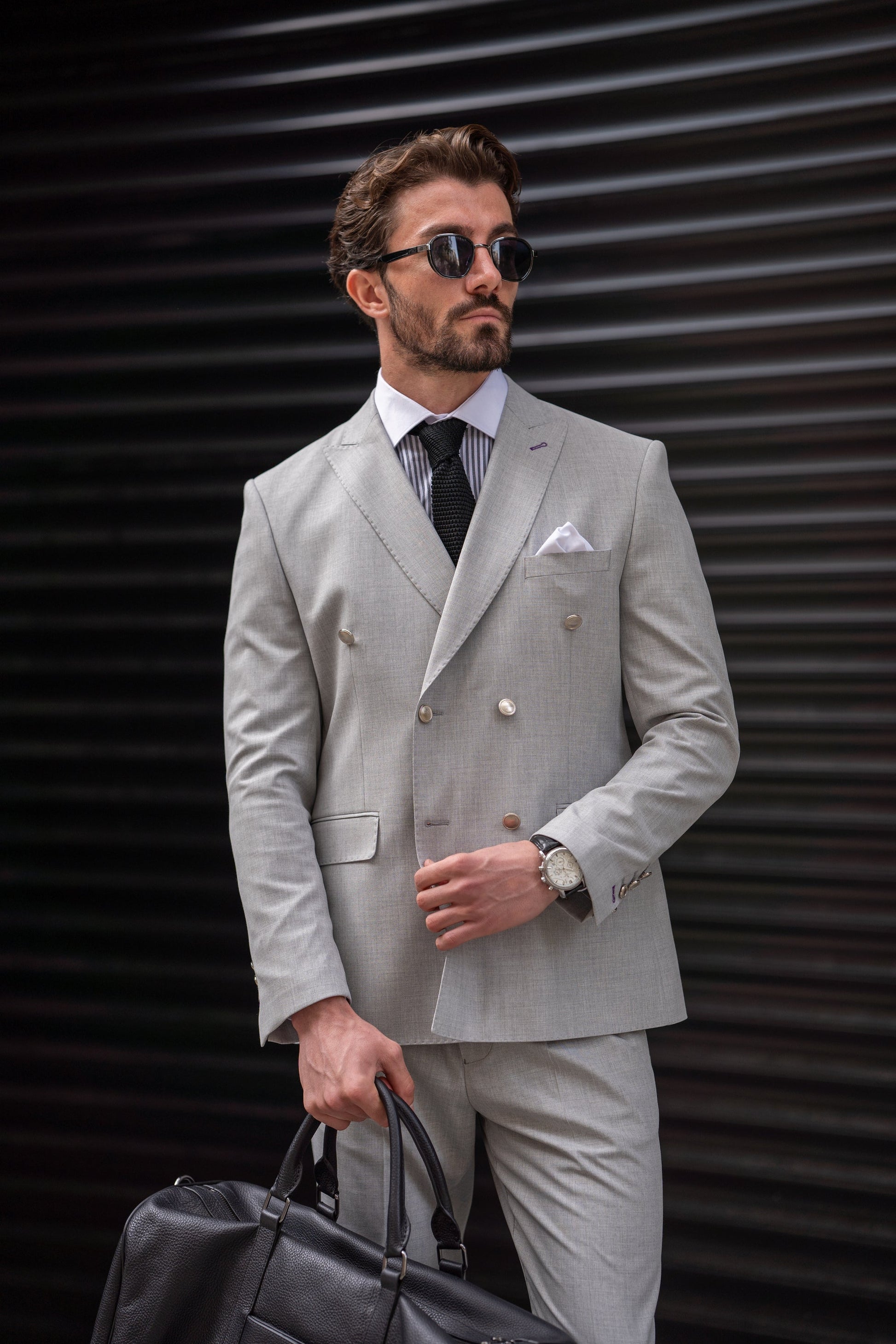 Grey Double Breasted Suit 2-Piece VIOSSI