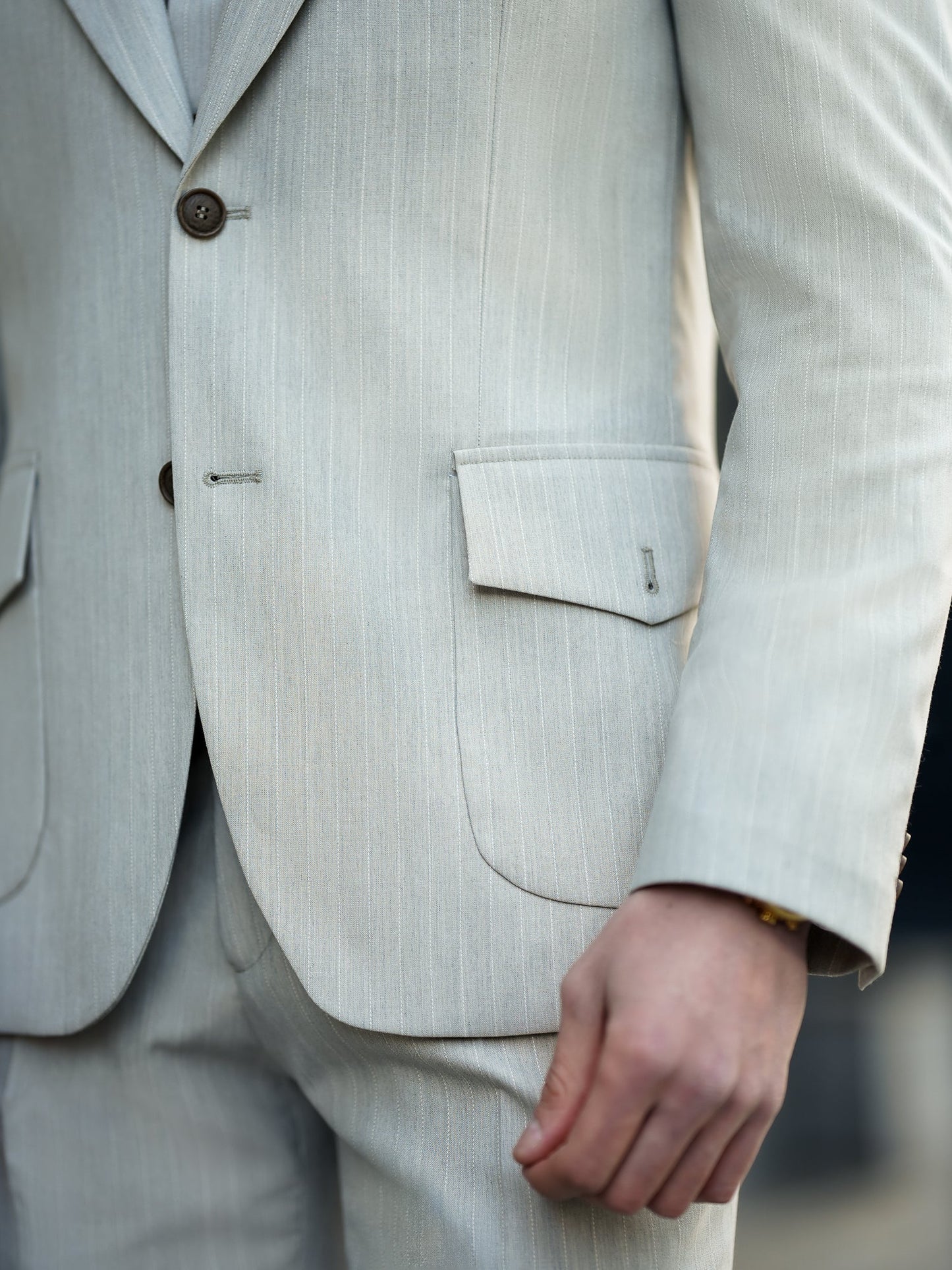 Beige Striped Slim-Fit Suit 3-Piece VIOSSI