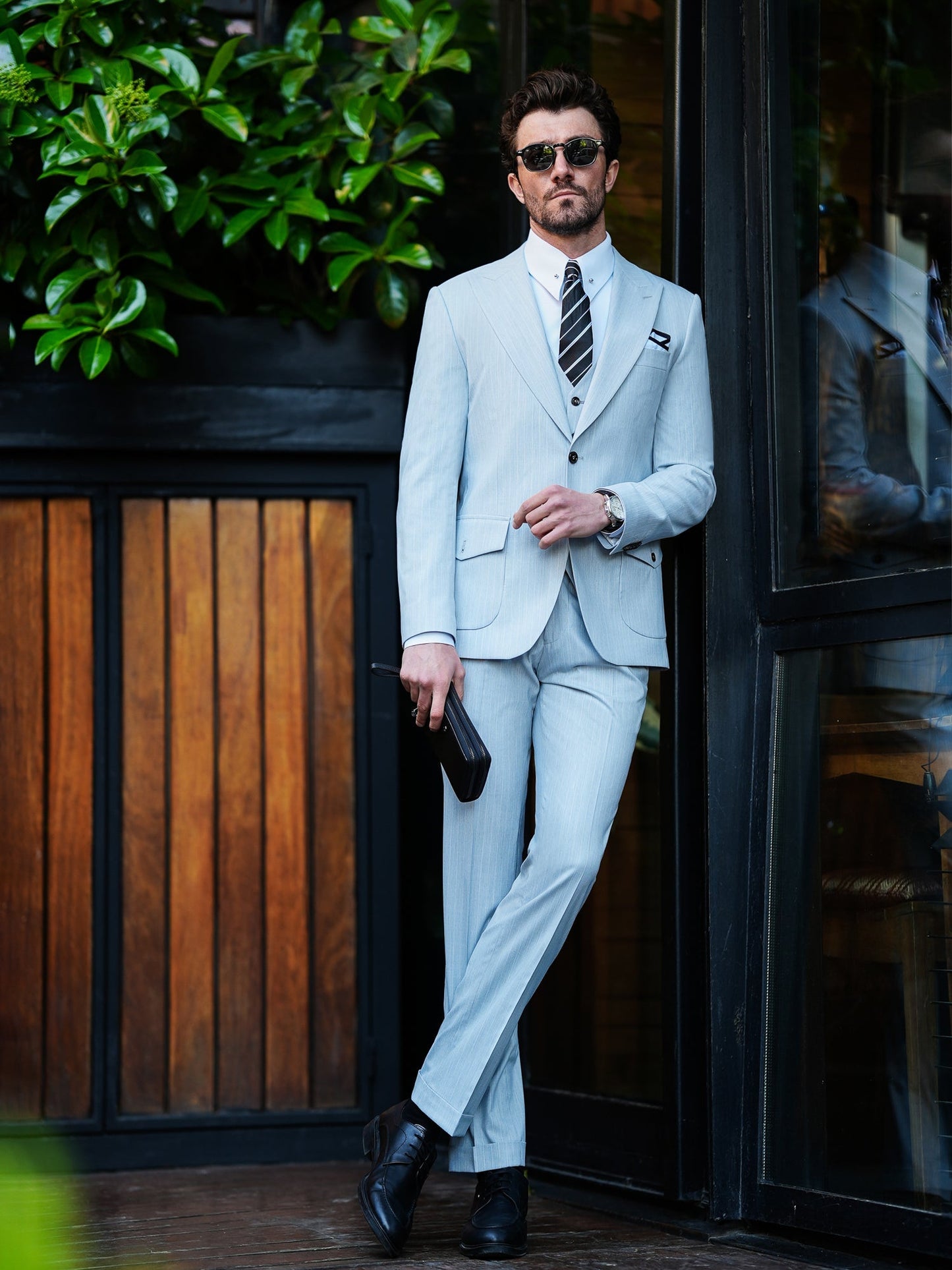 Grey Striped Slim-Fit Suit 3-Piece VIOSSI