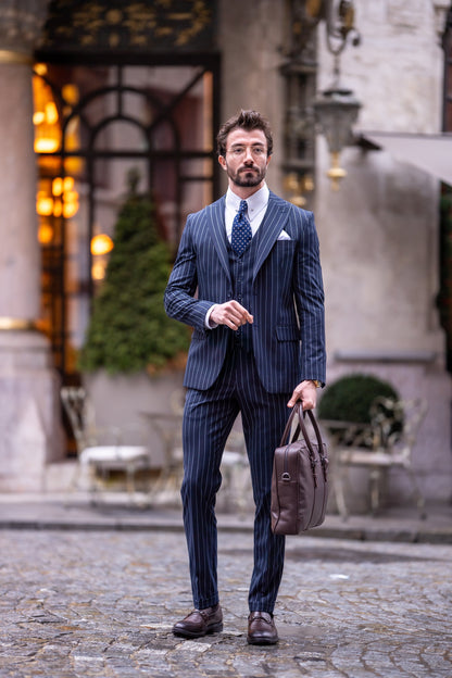 Navy Striped Slim-Fit Suit 3-Piece VIOSSI