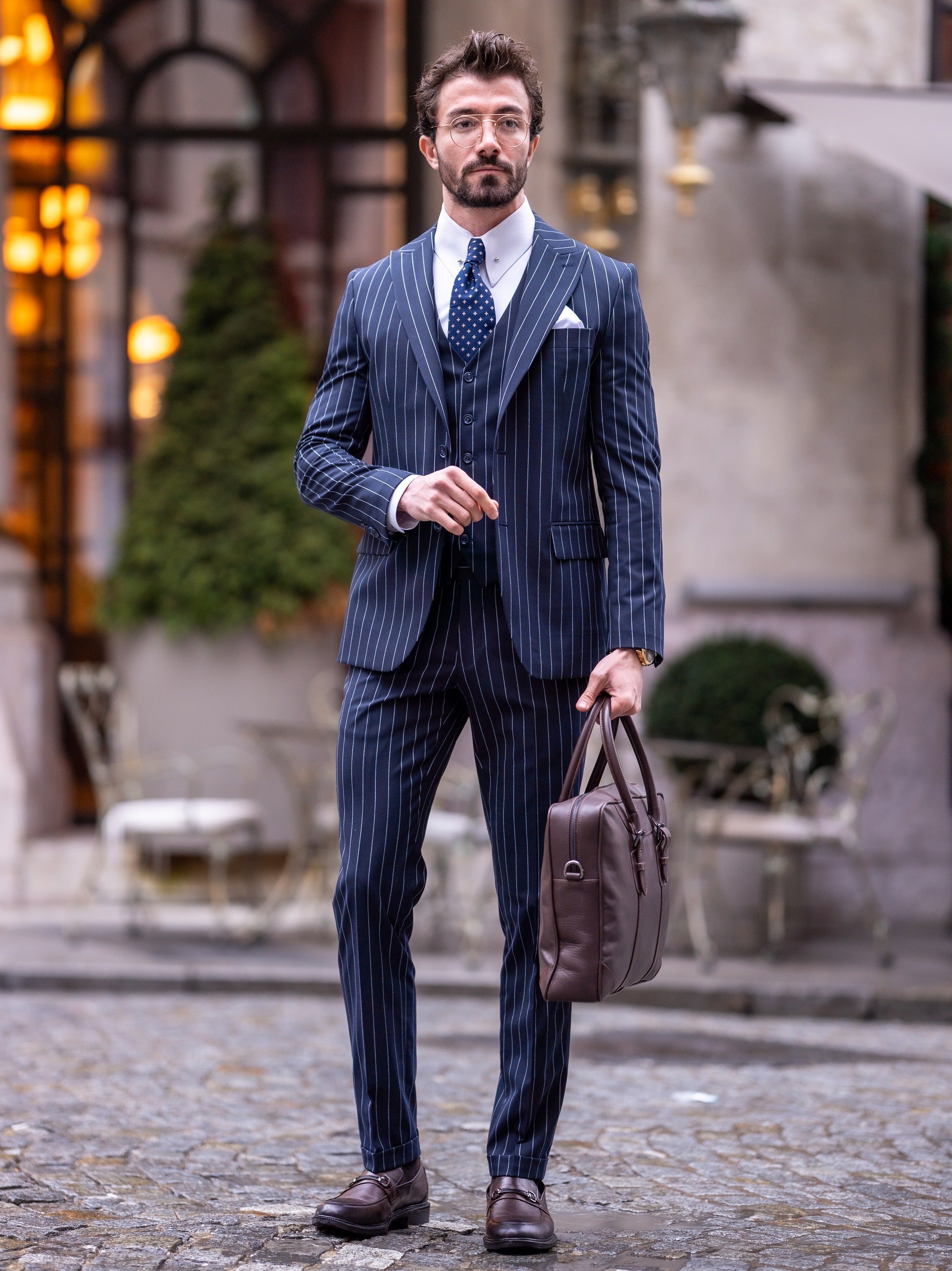 Navy Striped Slim-Fit Suit 3-Piece VIOSSI