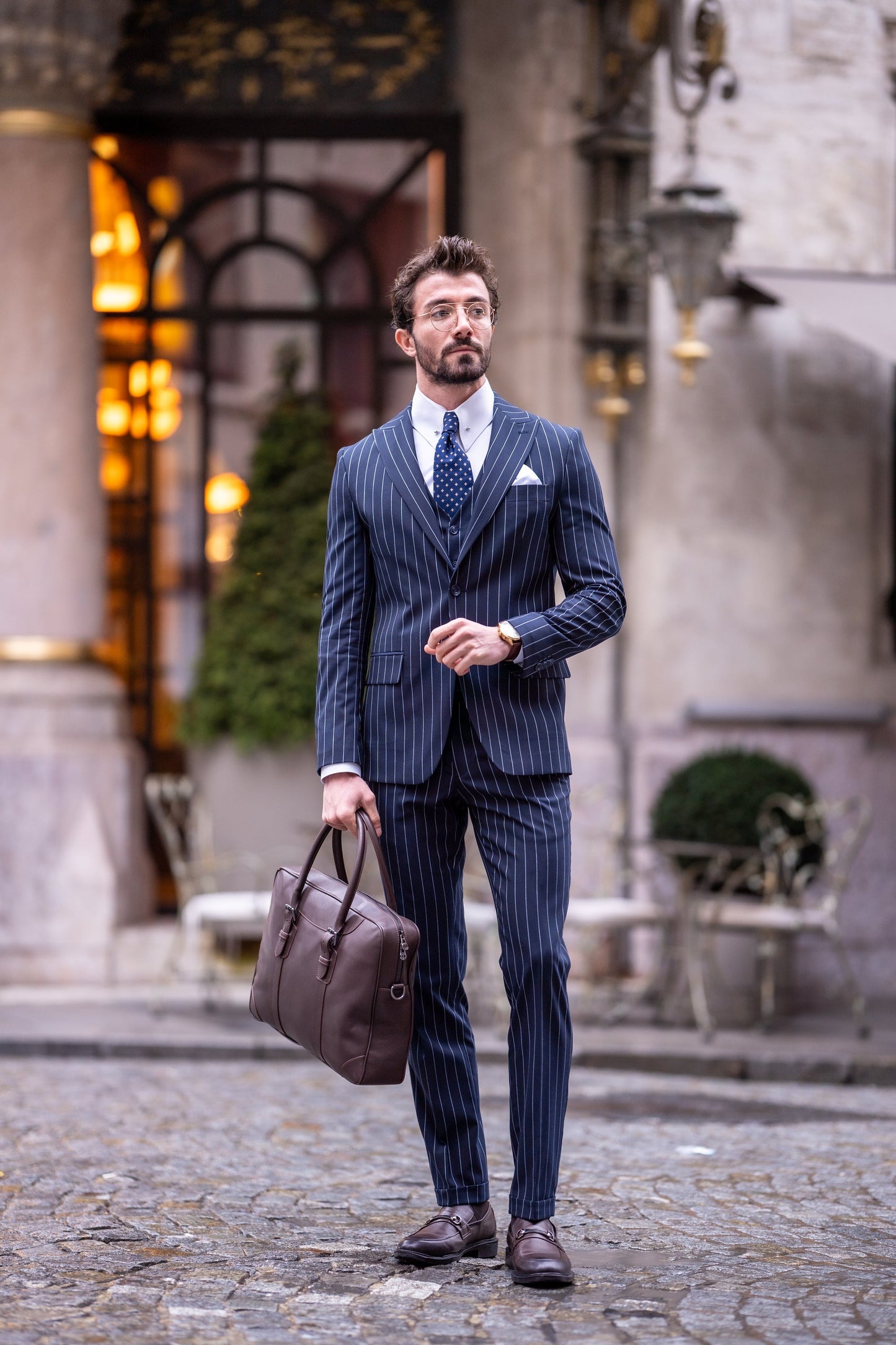Navy Striped Slim-Fit Suit 3-Piece VIOSSI