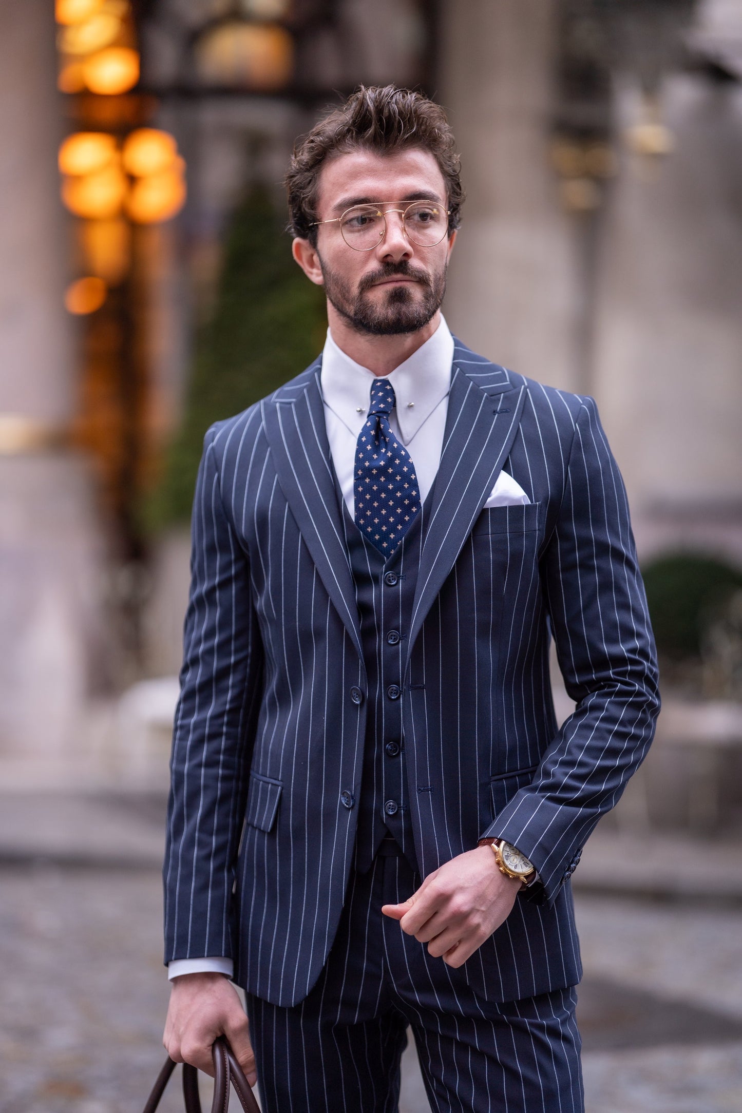 Navy Striped Slim-Fit Suit 3-Piece VIOSSI