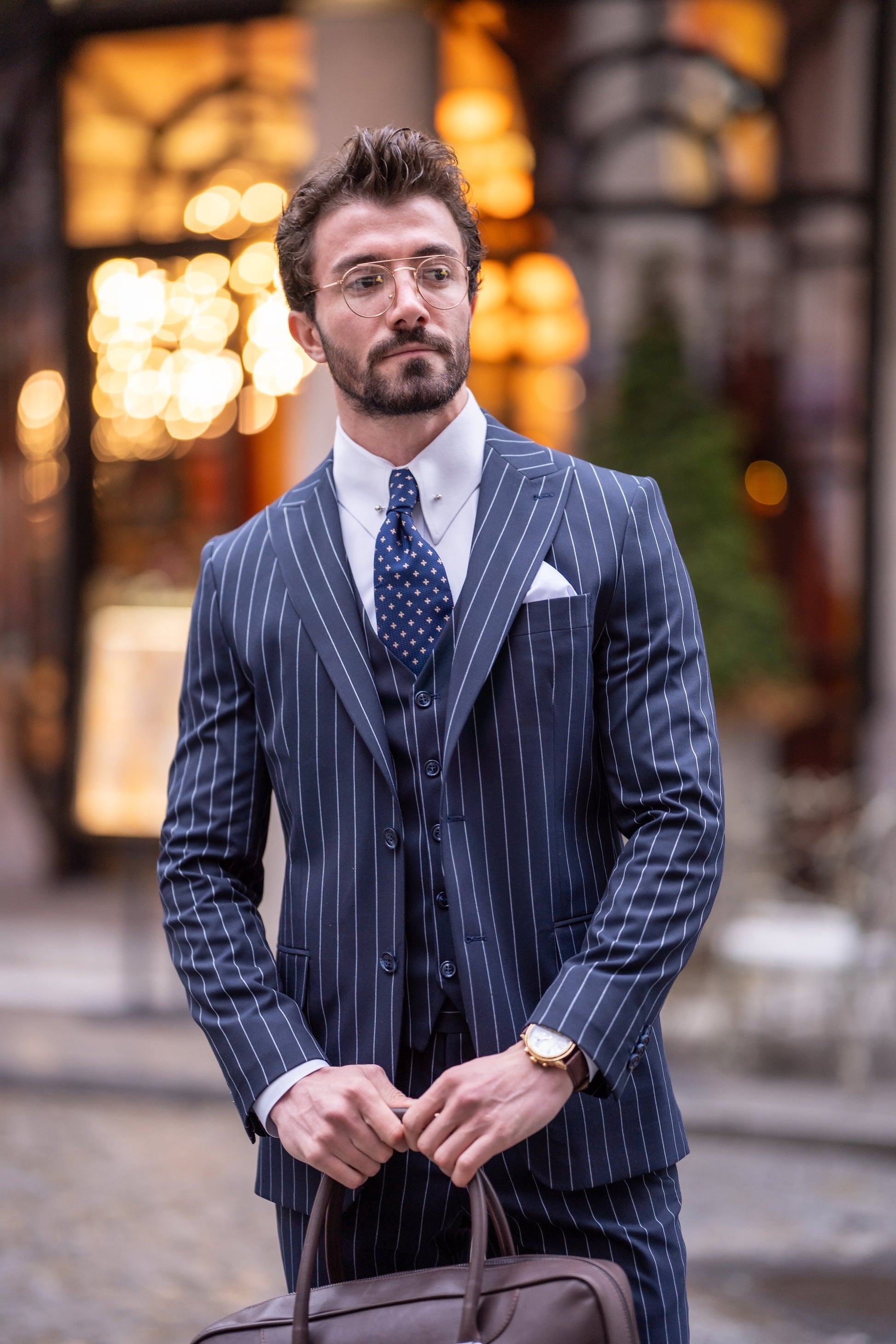 Navy Striped Slim-Fit Suit 3-Piece VIOSSI