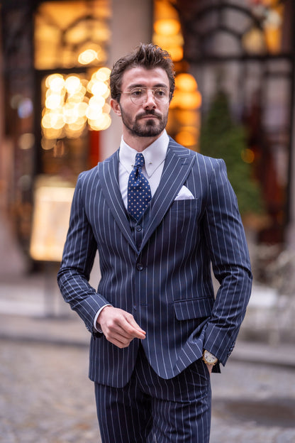 Navy Striped Slim-Fit Suit 3-Piece VIOSSI