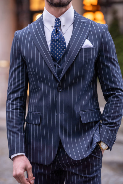 Navy Striped Slim-Fit Suit 3-Piece VIOSSI