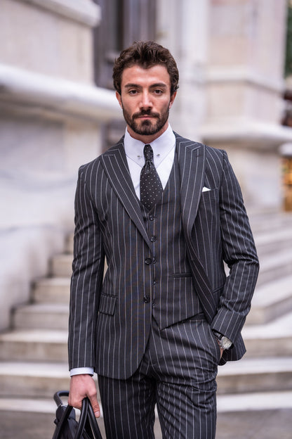 Black Striped Slim-Fit Suit 3-Piece VIOSSI