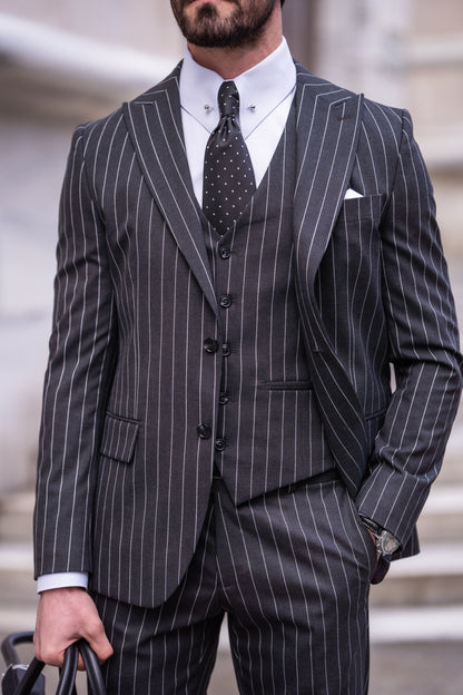 Black Striped Slim-Fit Suit 3-Piece VIOSSI