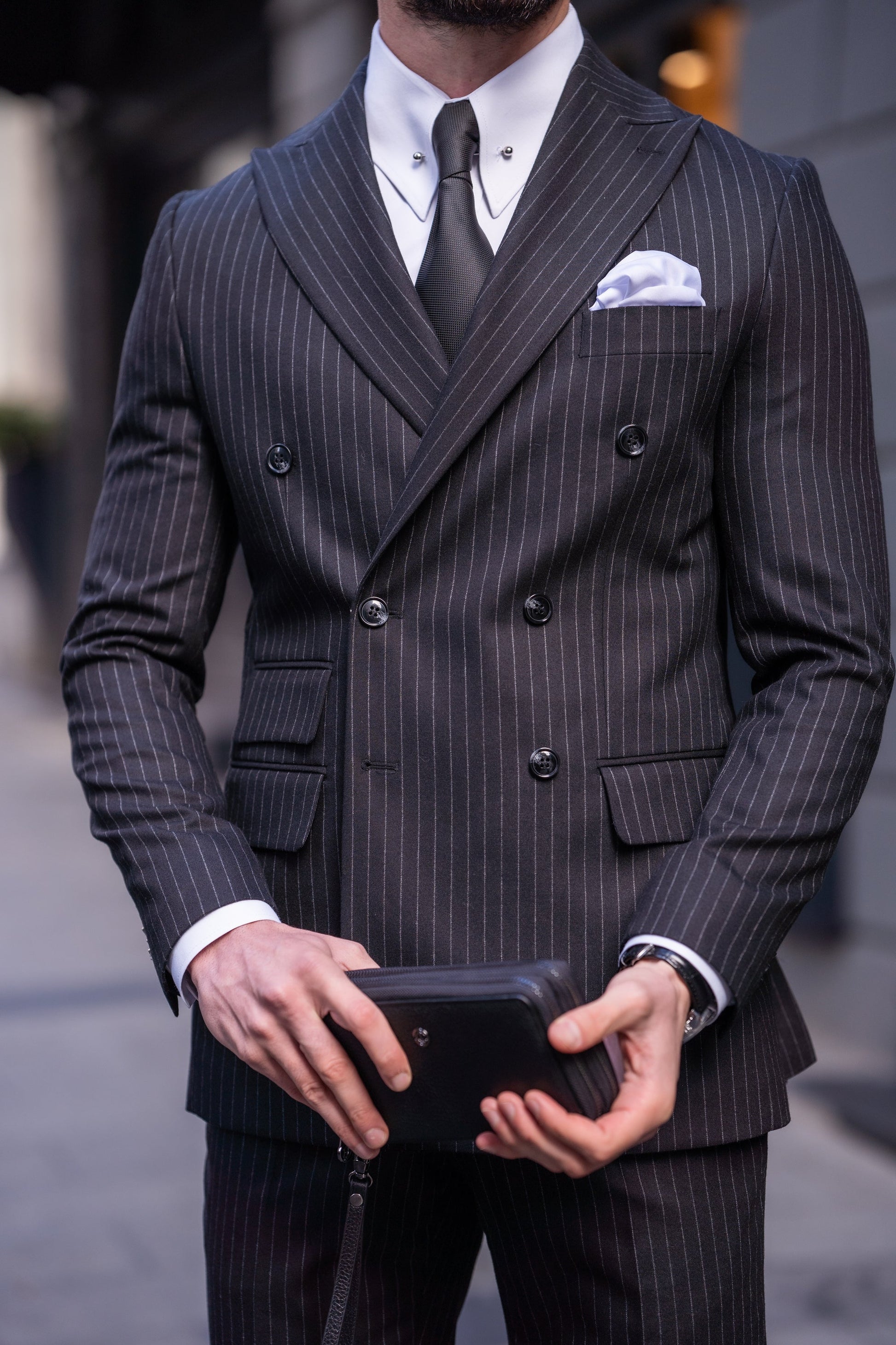 Black Striped Double Breasted Suit 2-Piece VIOSSI