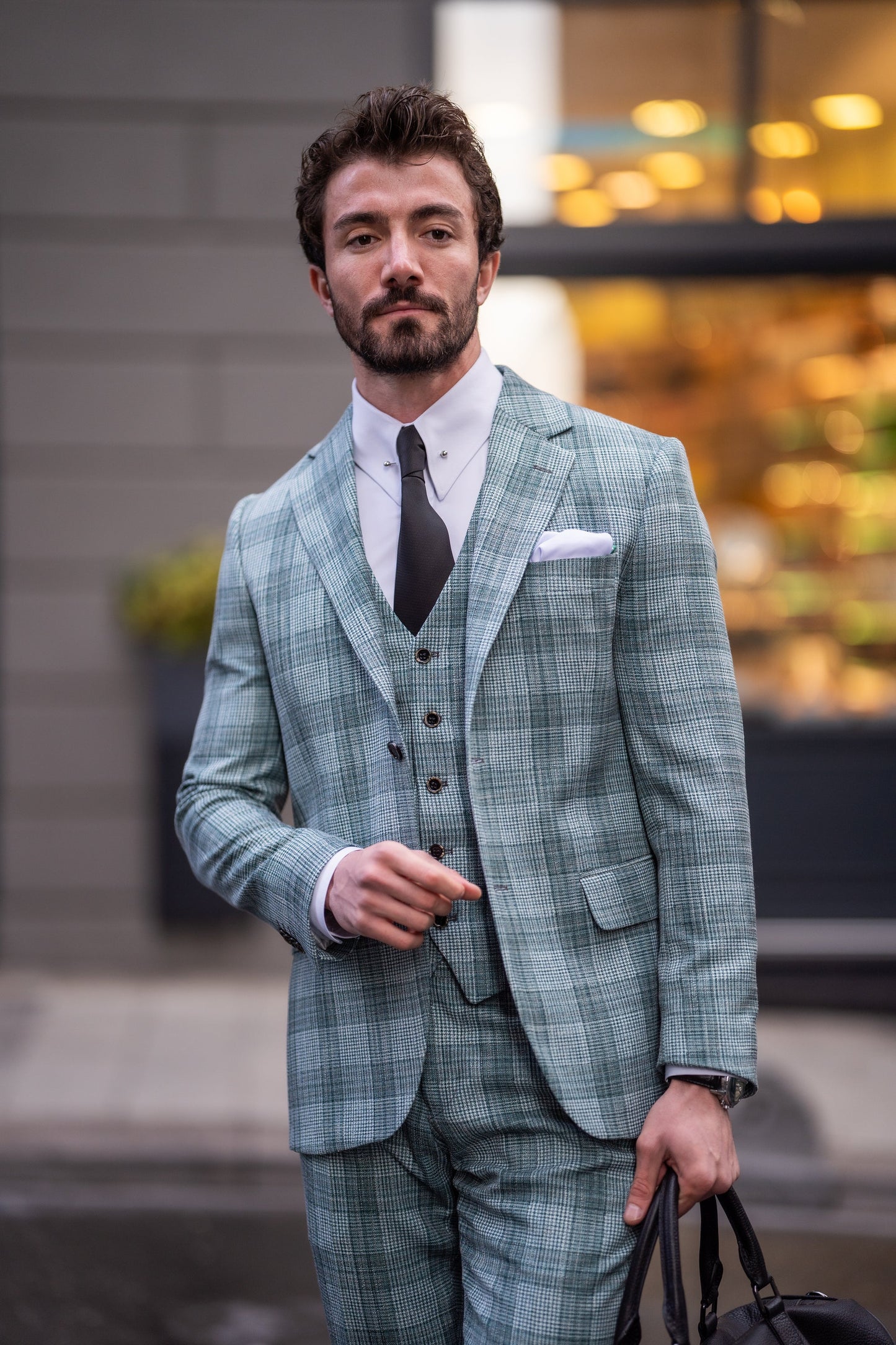 Green Plaid Slim-Fit Suit 3-Piece VIOSSI