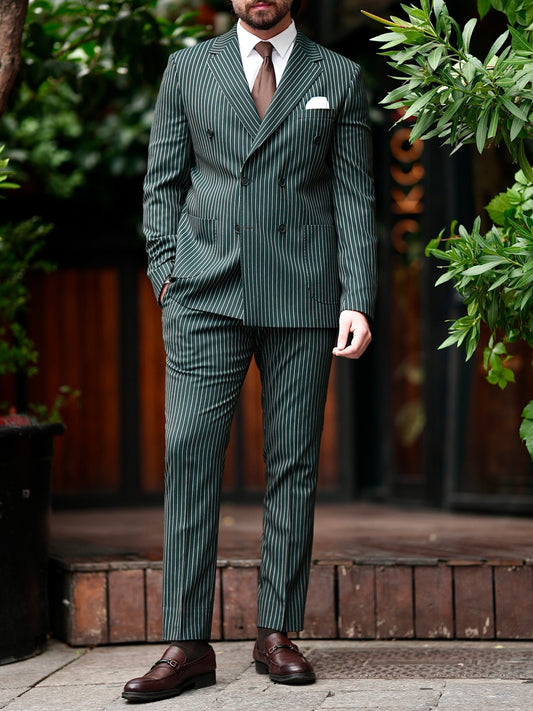 Green Striped Double Breasted Suit 2-Piece VIOSSI