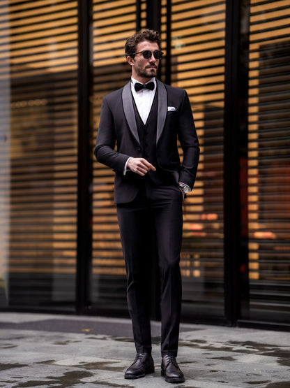 Black Slim-Fit Tuxedo 3-Piece - BRABION