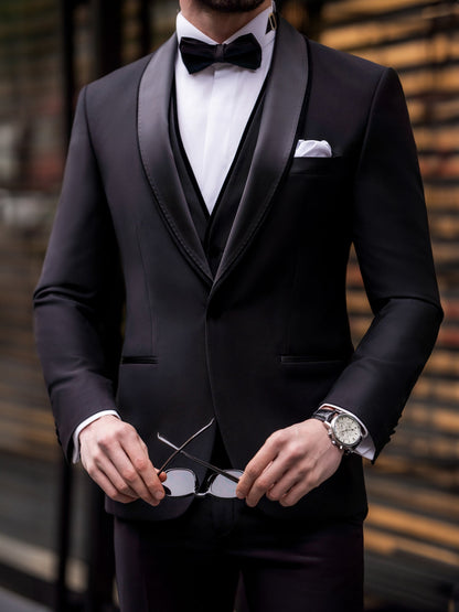Black Slim-Fit Tuxedo 3-Piece - BRABION