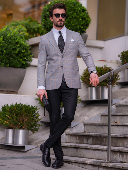 Grey Plaid Slim-Fit Suit 3-Piece VIOSSI