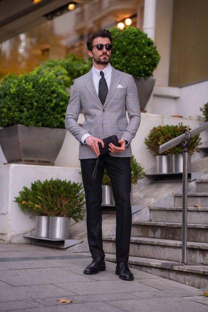 Grey Plaid Slim-Fit Suit 3-Piece VIOSSI