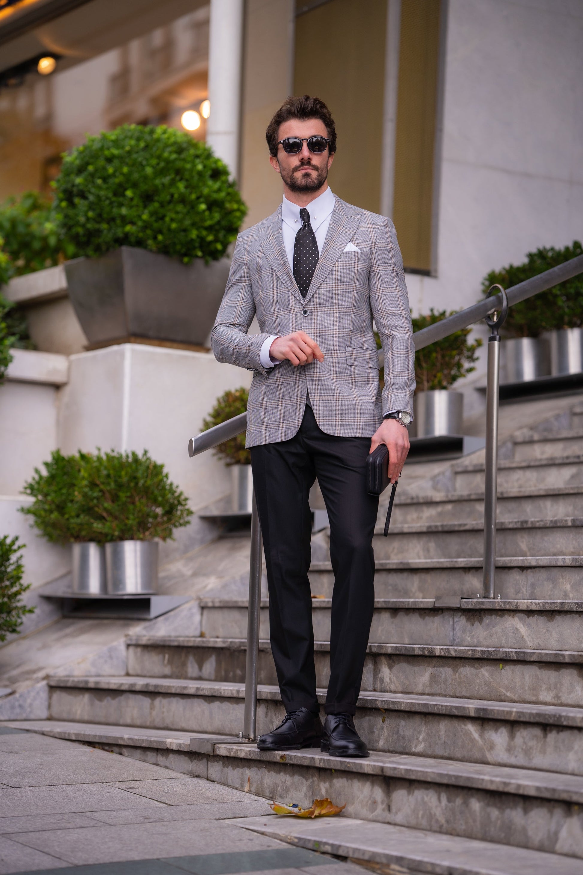 Grey Plaid Slim-Fit Suit 3-Piece VIOSSI
