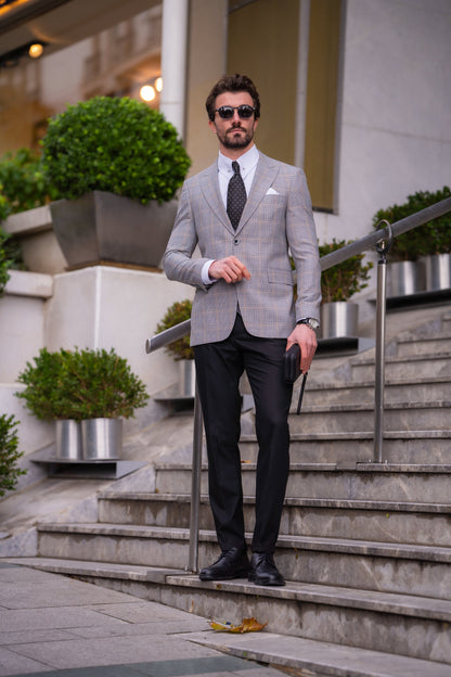 Grey Plaid Slim-Fit Suit 3-Piece VIOSSI