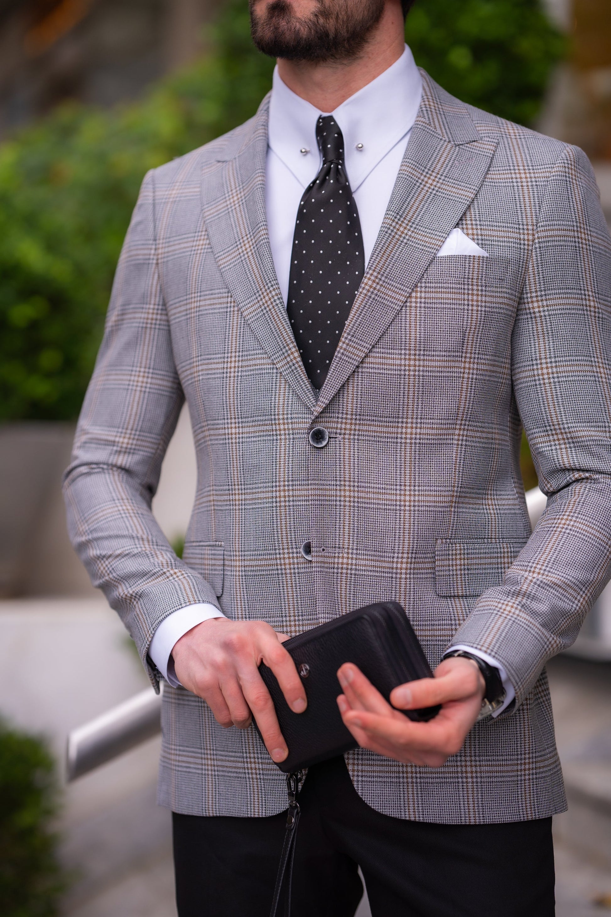 Grey Plaid Slim-Fit Suit 3-Piece VIOSSI