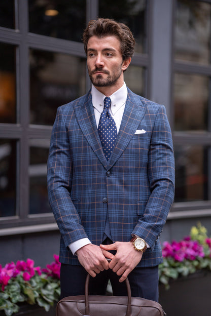 Navy Plaid Slim-Fit Suit 3-Piece VIOSSI