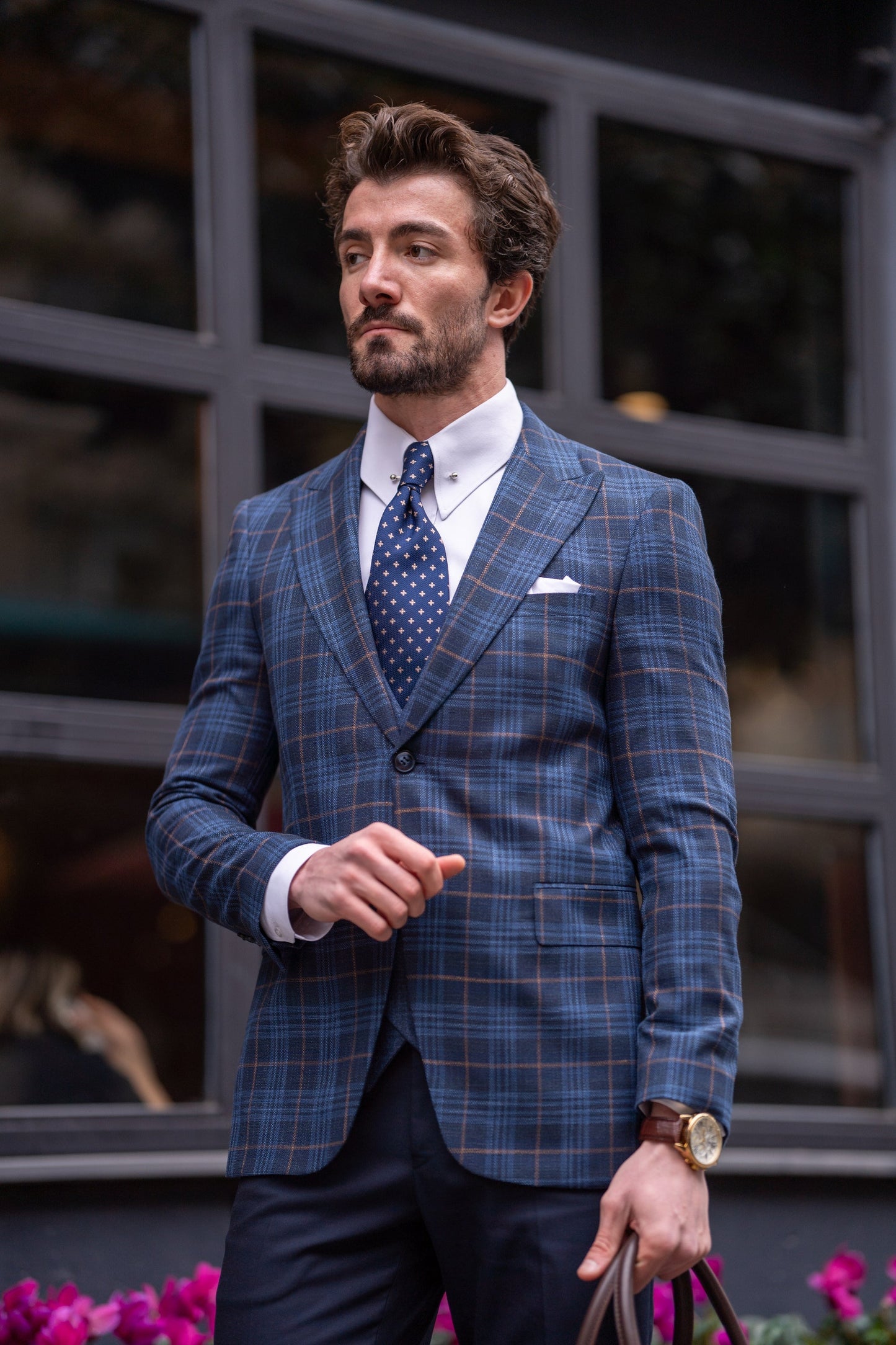 Navy Plaid Slim-Fit Suit 3-Piece VIOSSI