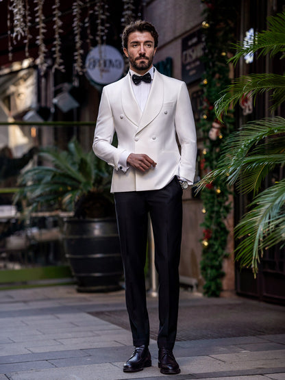 White Double Breasted Tuxedo 2-Piece - BRABION