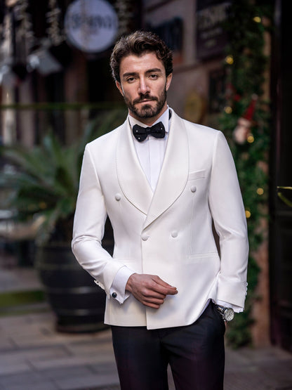 White Double Breasted Tuxedo 2-Piece - BRABION