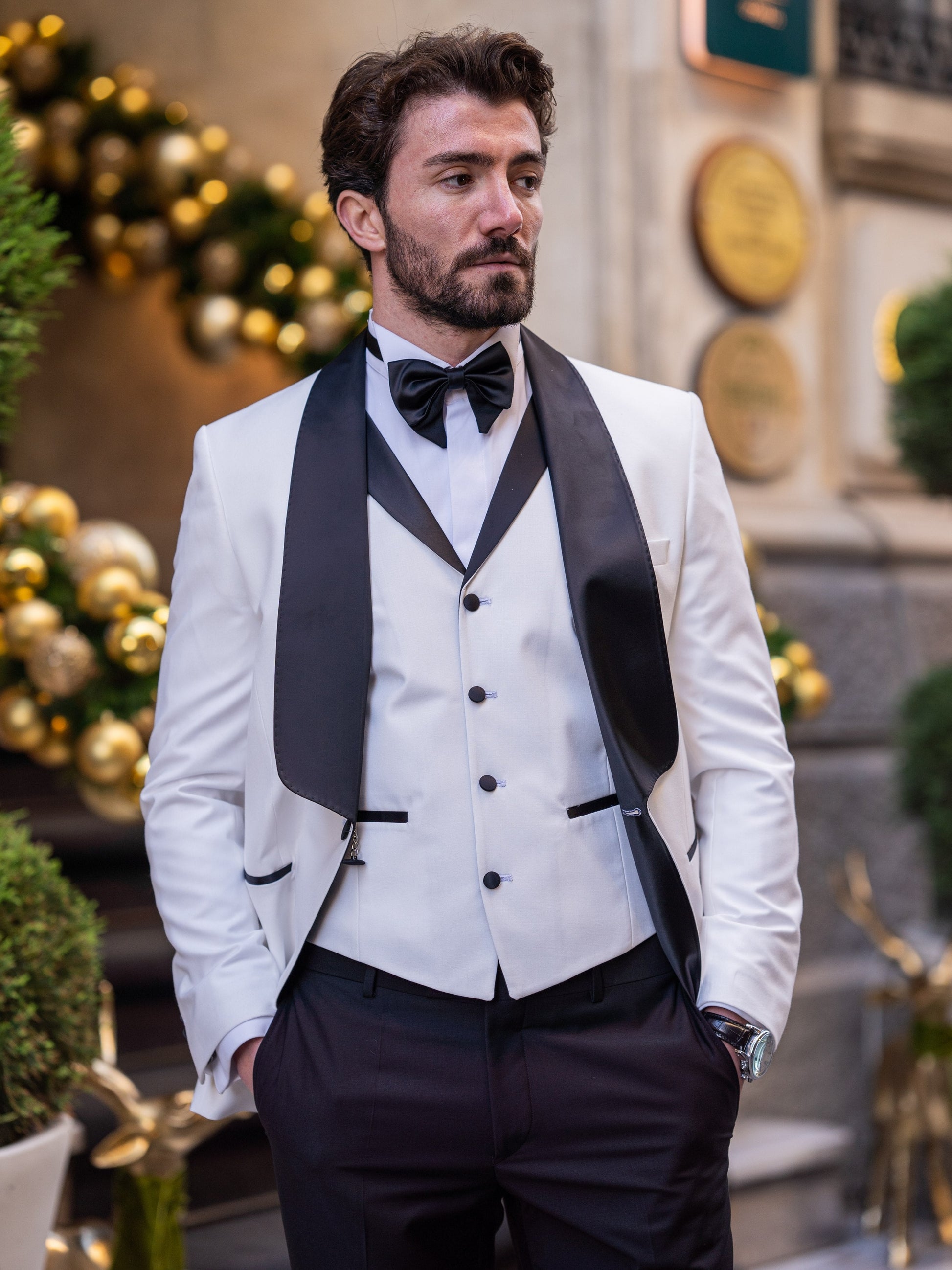 White Slim-Fit Tuxedo 3-Piece - BRABION