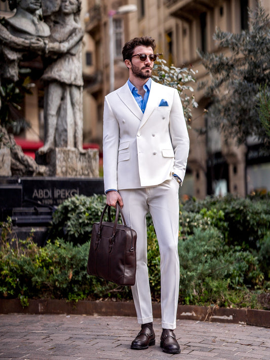 White Double Breasted Suit 2-Piece VIOSSI