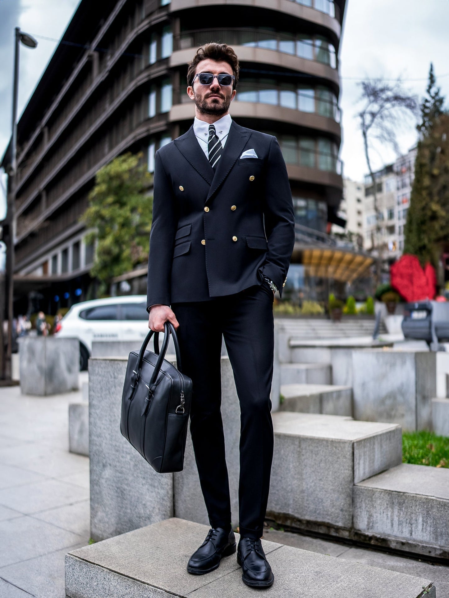 Black Double Breasted Suit 2-Piece VIOSSI