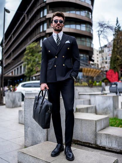 Black Double Breasted Suit 2-Piece VIOSSI