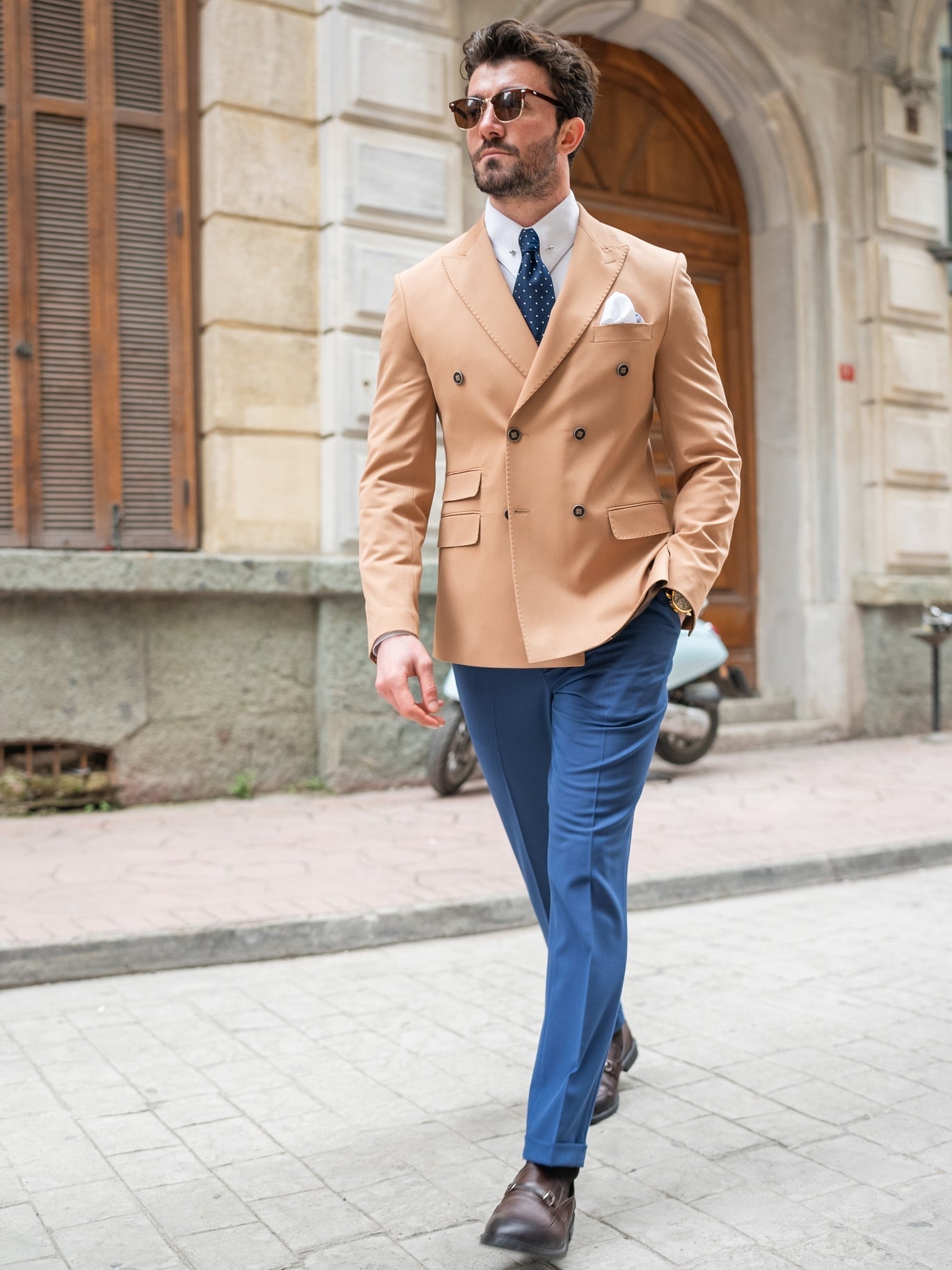 Camel Double Breasted Blazer - BRABION