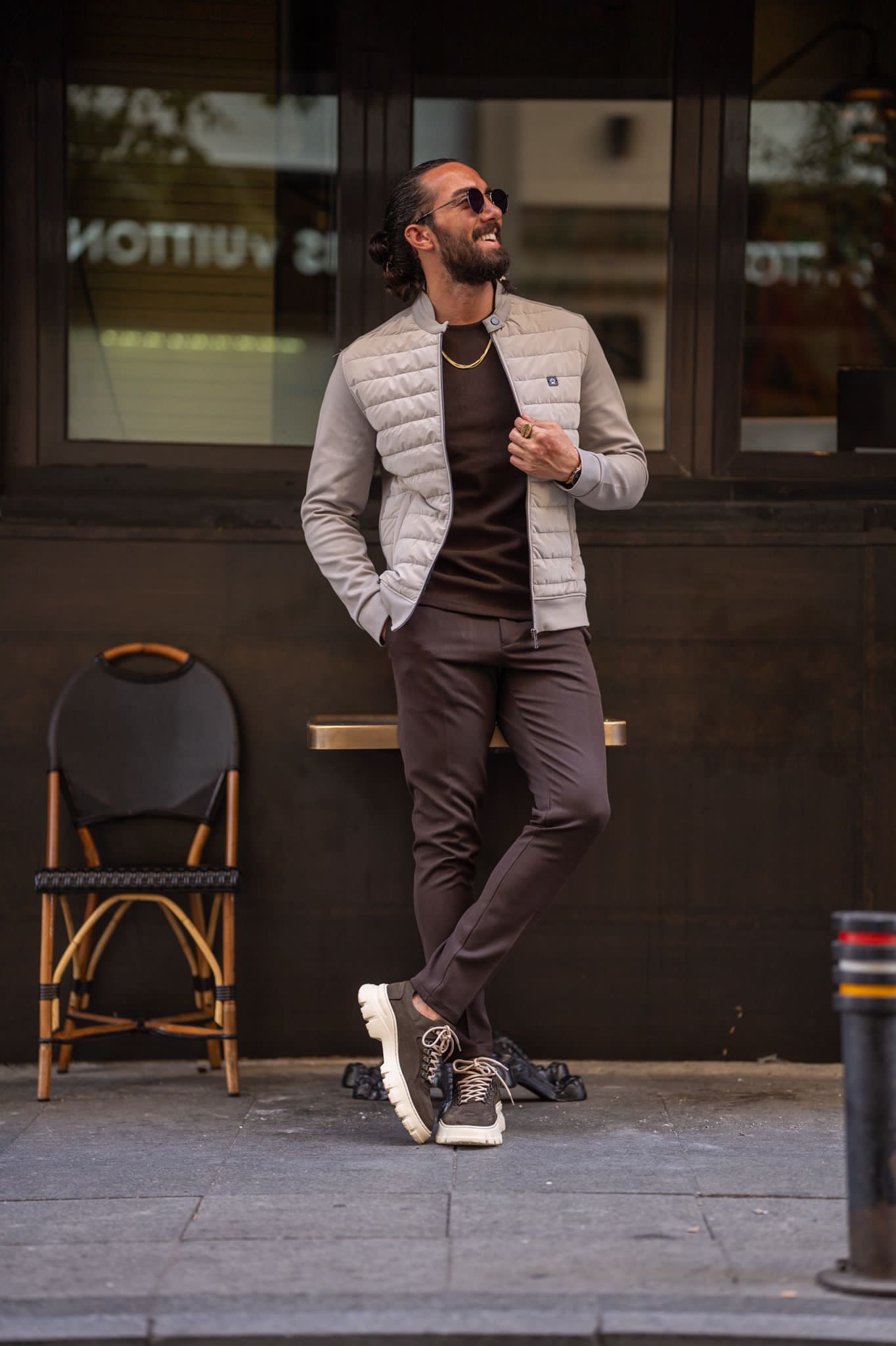 Brabion Beige Slim Fit Zipper Coat - Sophistication and Comfort Combined